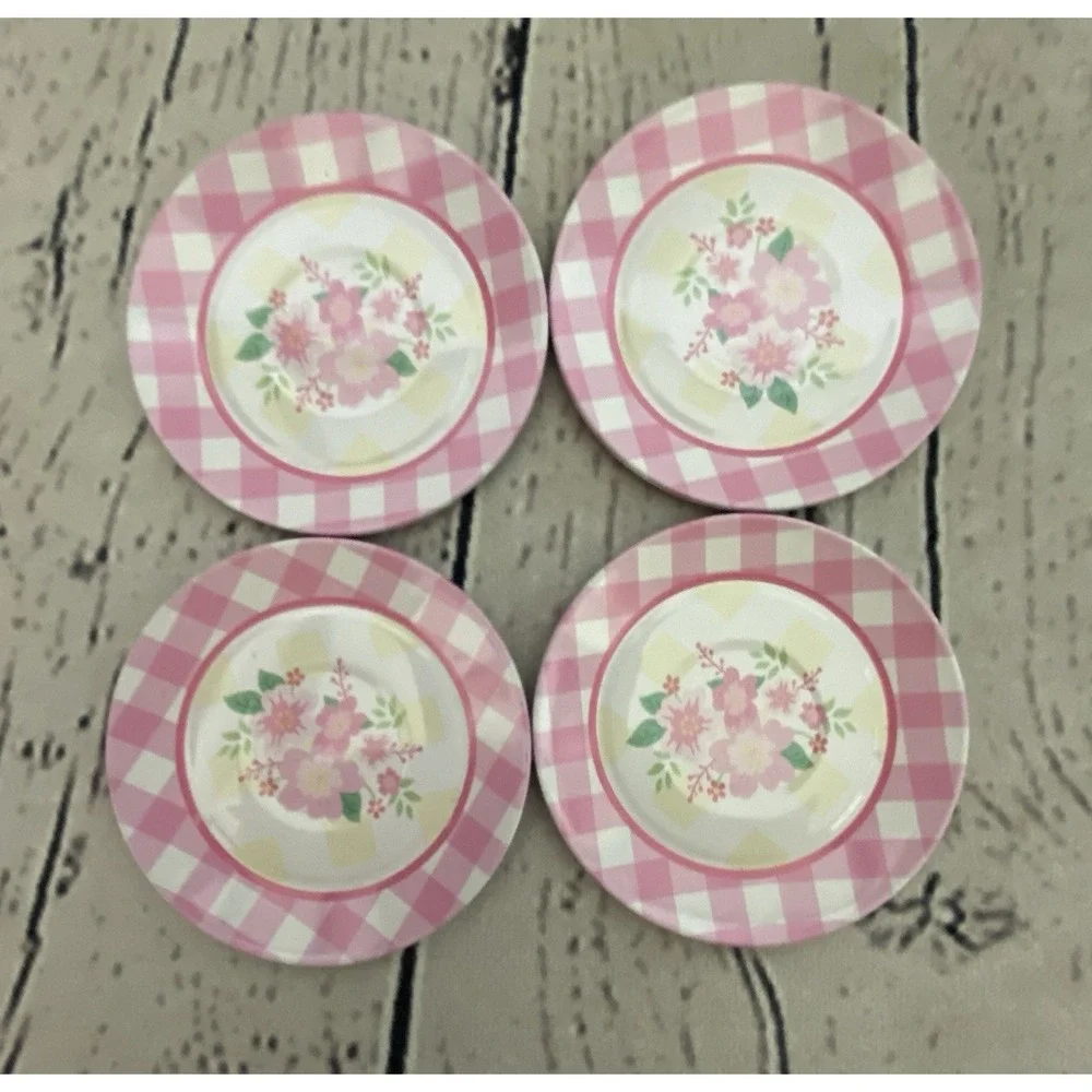 Schylling 15 Piece Tin Tea Set Fancy Tea Teapot Teacups/Saucers Pink Flower 2017